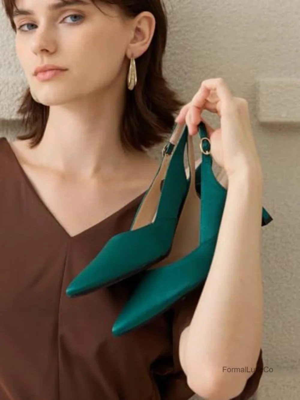 Slingback Kitten Heels Closed Pointed Toe Pumps Wedding Dress Shoes